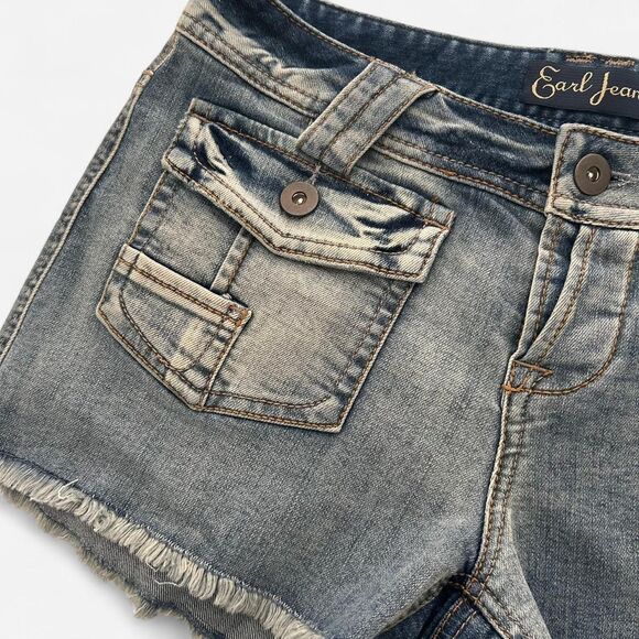 Earl Jean Y2K Vintage Micro Mini Denim Shorts – Low Rise Pocket Mini 2000s 26 - Picture 2 of 6